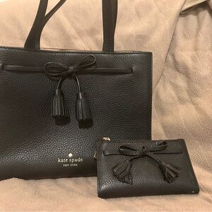 Kate Spade Black Tote and Wallet Set with Tassels